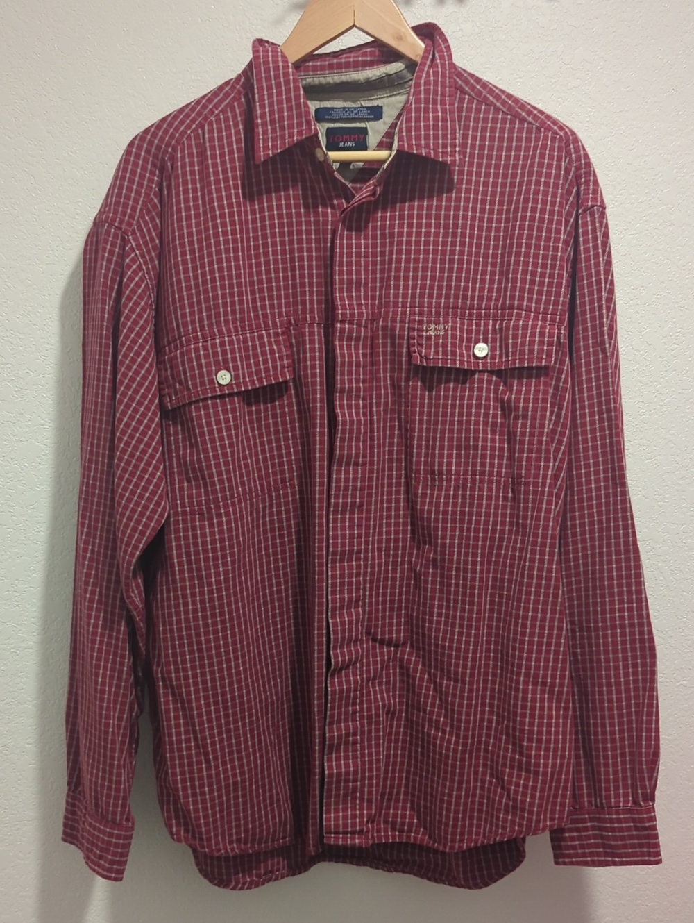 Vintage Tommy Jeans 90s Red Plaid Button Down Shirt Men's XL